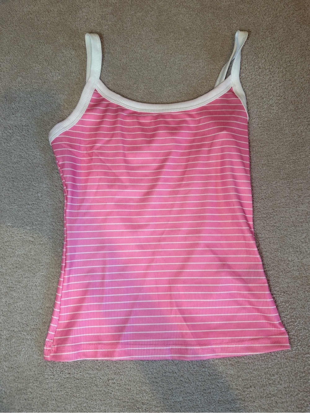 SHEIN Pink & White Striped Ribbed Tank